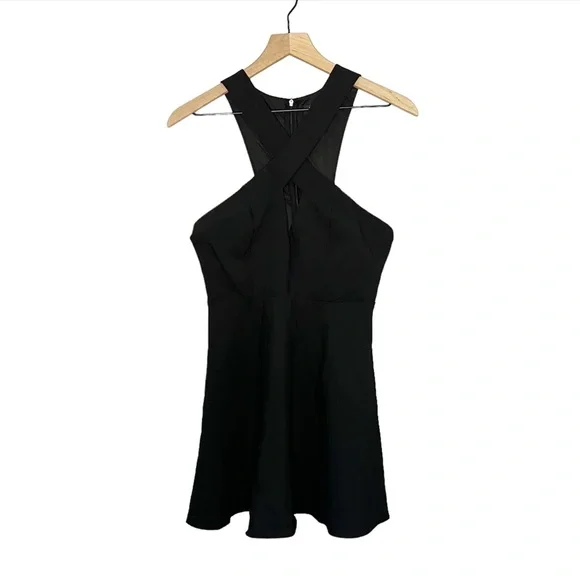 Lulu's Cross Front Sleeveless Norma Swing Skater Dress in Black S - Picture 2 of 8